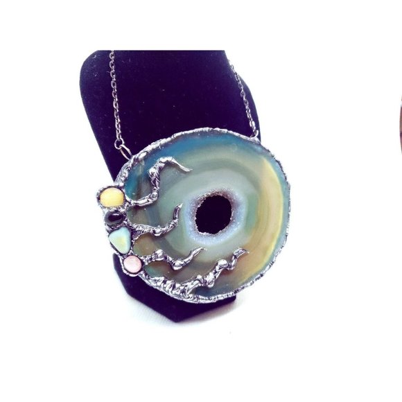 Huge Crystal agate geode Necklace statement piece glam - Picture 8 of 12